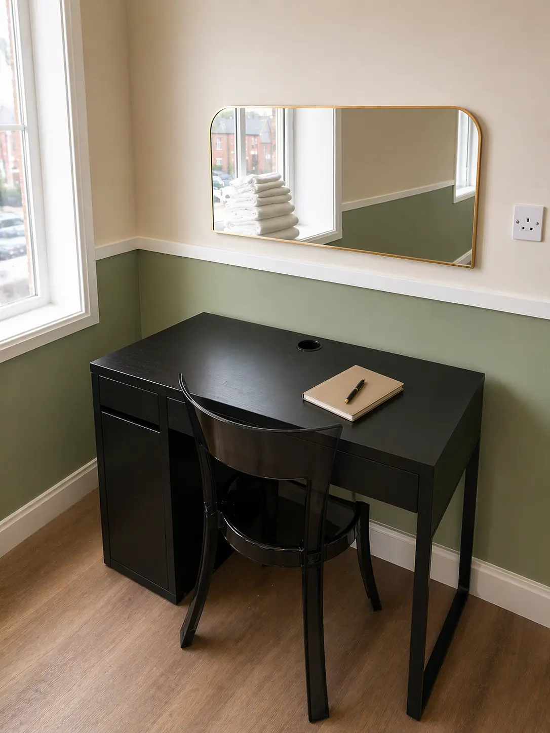 Desk and vanity area in apartment